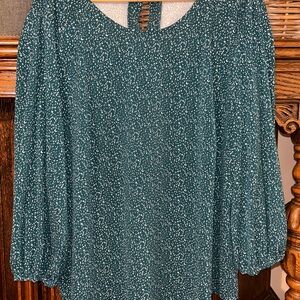 Adrianna Papell Teal Speckled 3/4-Sleeve Blouse